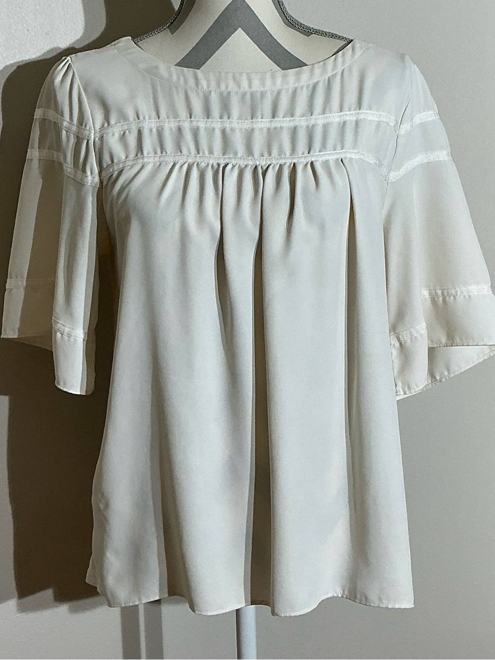 LOFT Ivory Pleated Yoke Short-Sleeve Blouse